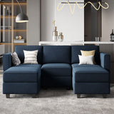 Modular Sectional Sofa with Double Chaise Velvet U Shaped Sofa Reversible Sectional Couch