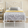 White Twin Bed Frame with Headboard and Footboard for Girls, Metal Platform Bed Frame