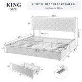 Upholstered King Size Platform Bed Frame with 4 Storage Drawer