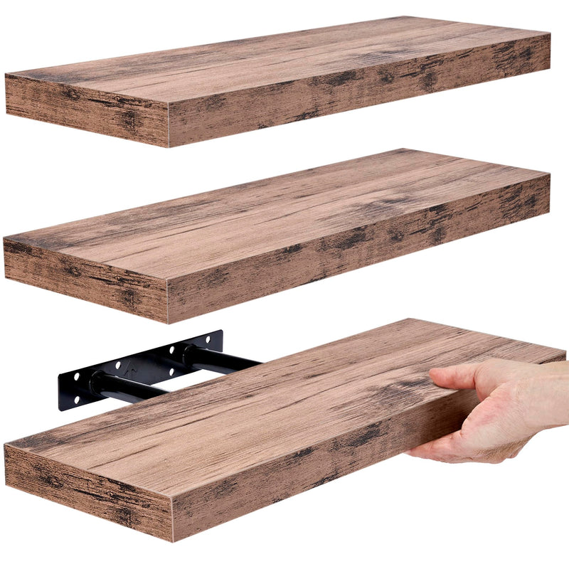 Floating Shelves for Wall - Set of 3 Rustic Wood Wall Shelves for Living Room, Kitchen