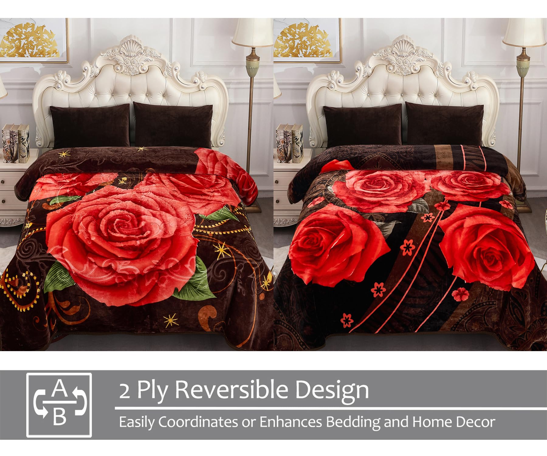 Korean Mink Blanket Queen Size 75" x 87", 5 LB - 2 Ply Reversible 520GSM Silky Soft