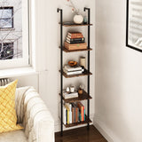 Industrial Bookcase, Ladder Shelf, 5-Tier Wood Wall Mounted Bookshelf