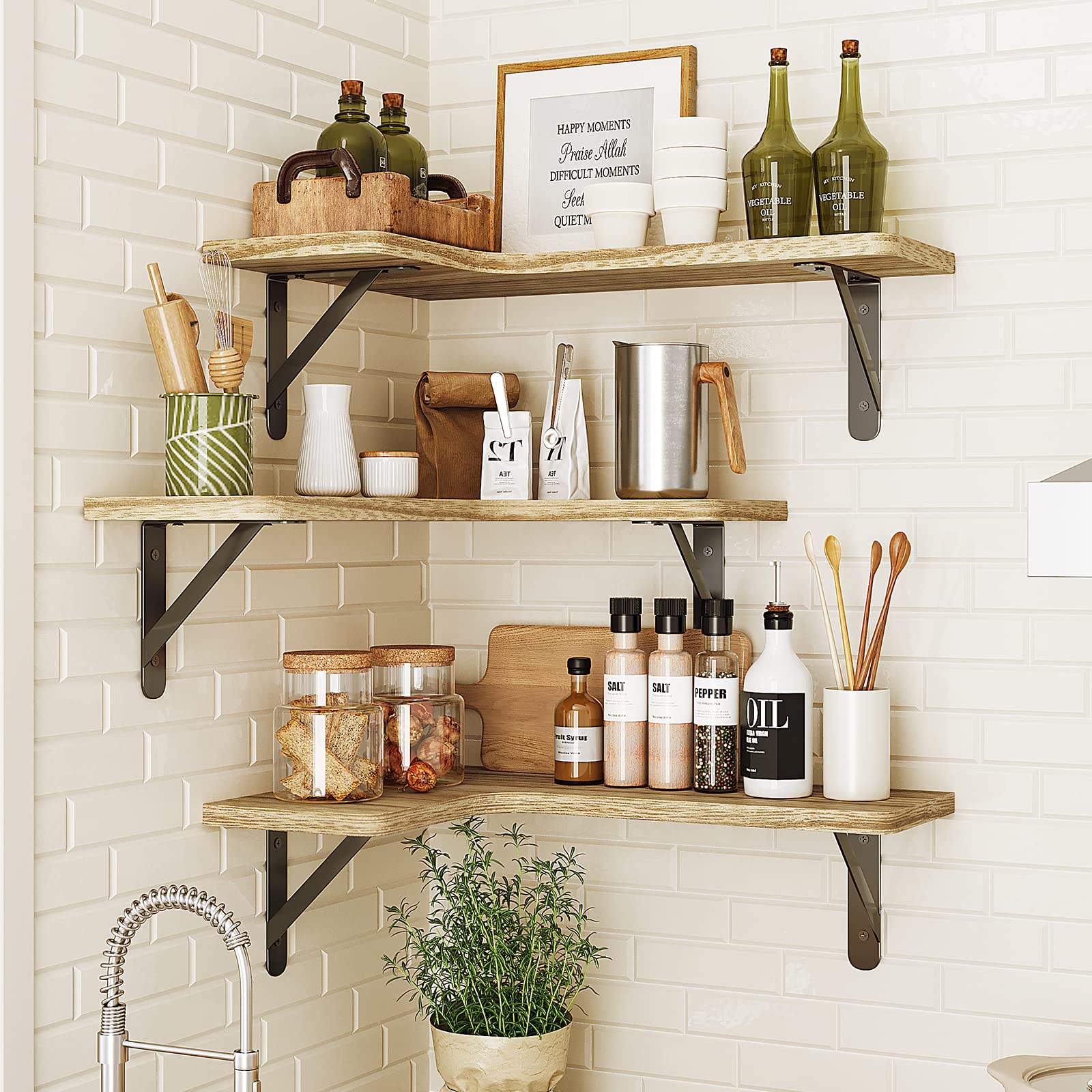 Corner Floating Shelves, Wall Mounted Corner Shelf Set of 5, Rustic Wood Wall Shelves