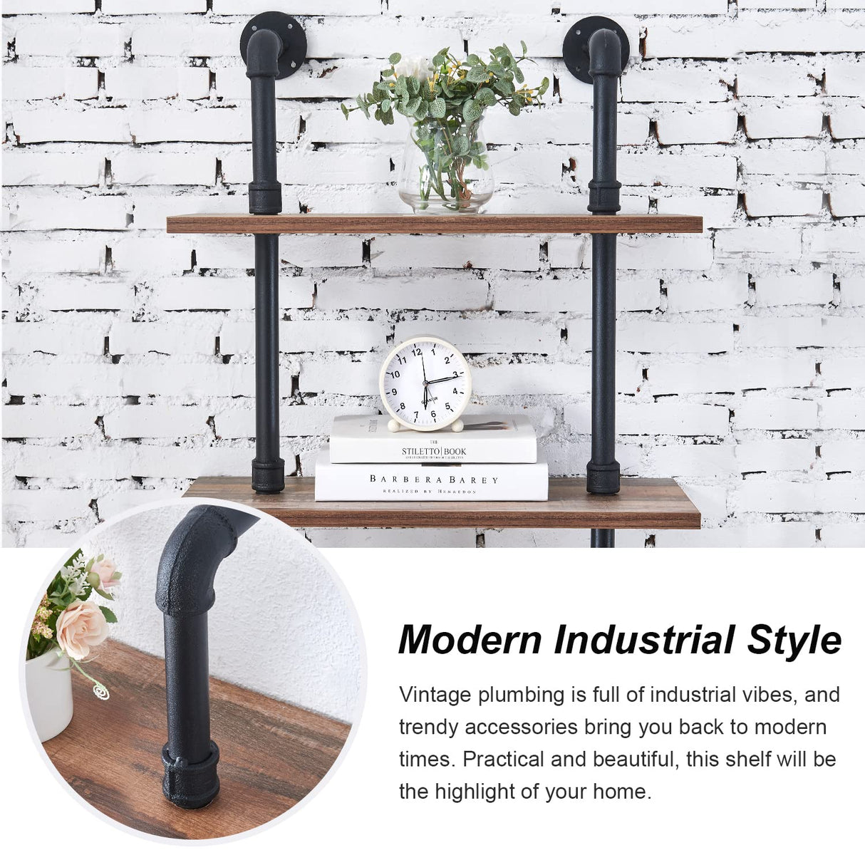 Industrial Bookshelf, 6-Tier Industrial Pipe Bookshelf, Wall Mounted Ladder Shelves