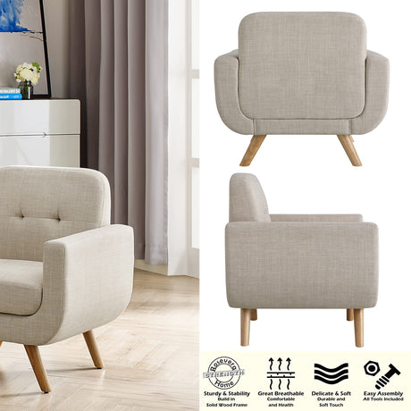 Elena Contemporary Accent Armchair with Linen Upholstery Living Room Furniture