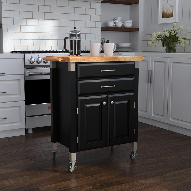Black Dolly Madison Prep and Serve Kitchen Cart with Natural Top