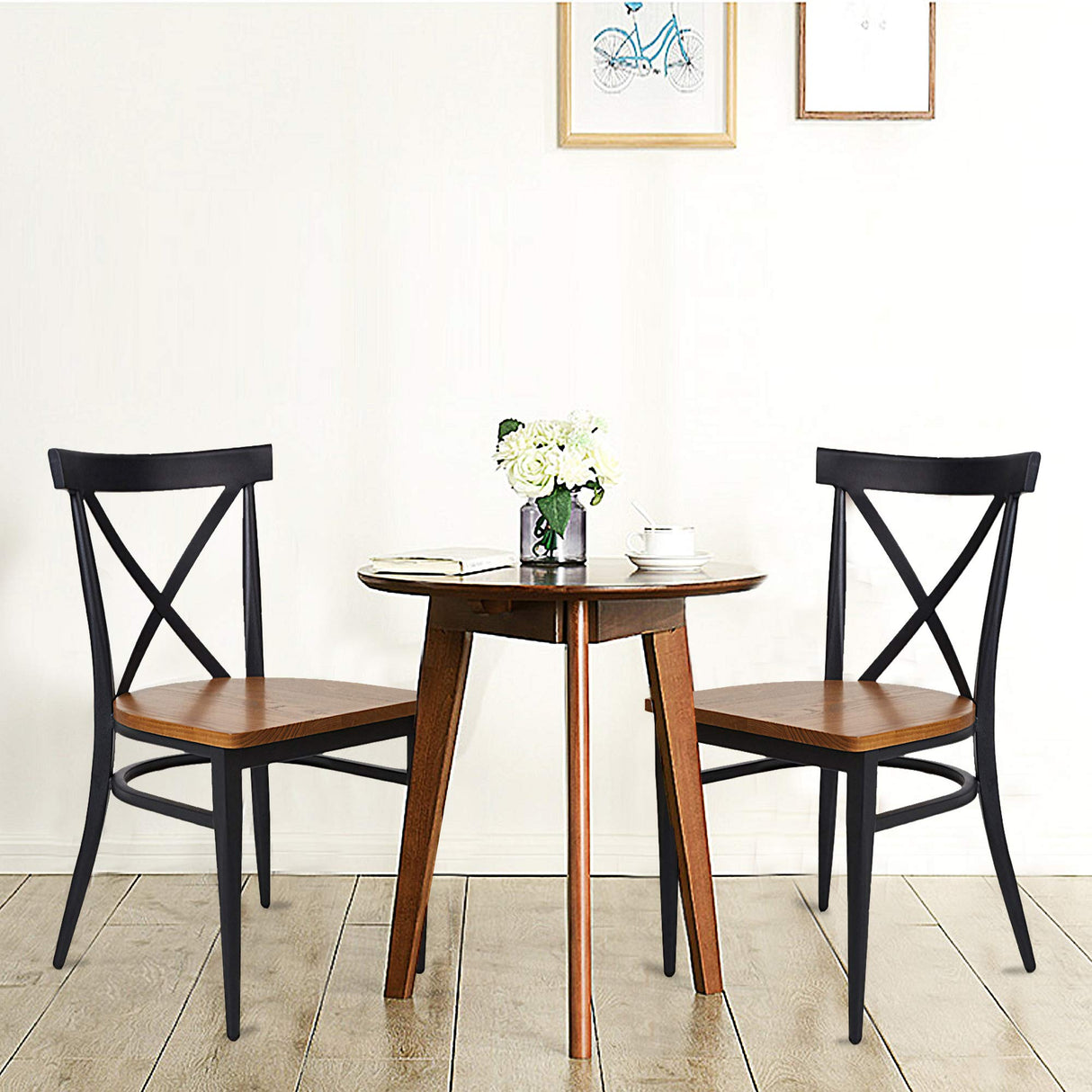 Black Metal Dining Chairs Set of 2 Heavy Duty Kitchen Chairs Fully Assembled