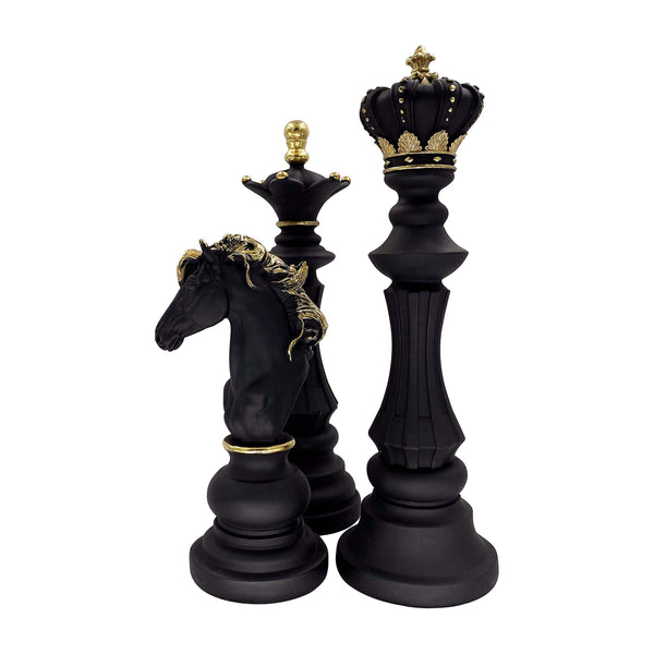 Three Pack Chess King Queen Knight Statue Sculpture Ornament Collectible Figurine