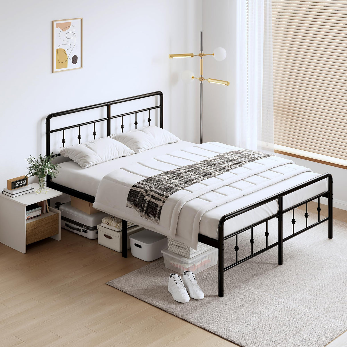 Classic Metal Platform Queen Bed Frame