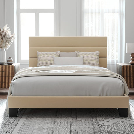 Full Size Platform Bed Frame with Fabric Upholstered Headboard