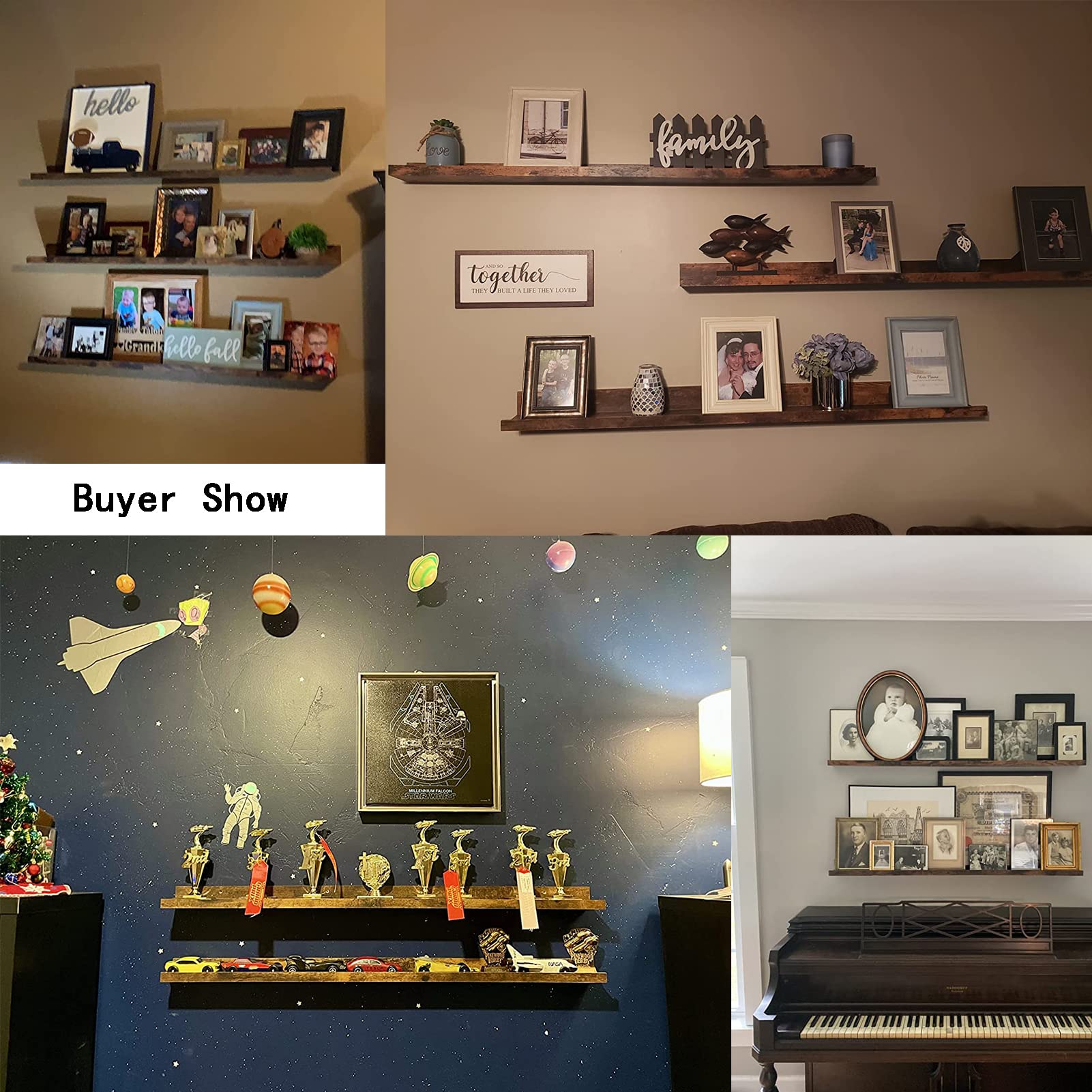 47 Inch Long Floating Shelves for Wall, Rustic Picture Ledge Large Shelf for Living Room