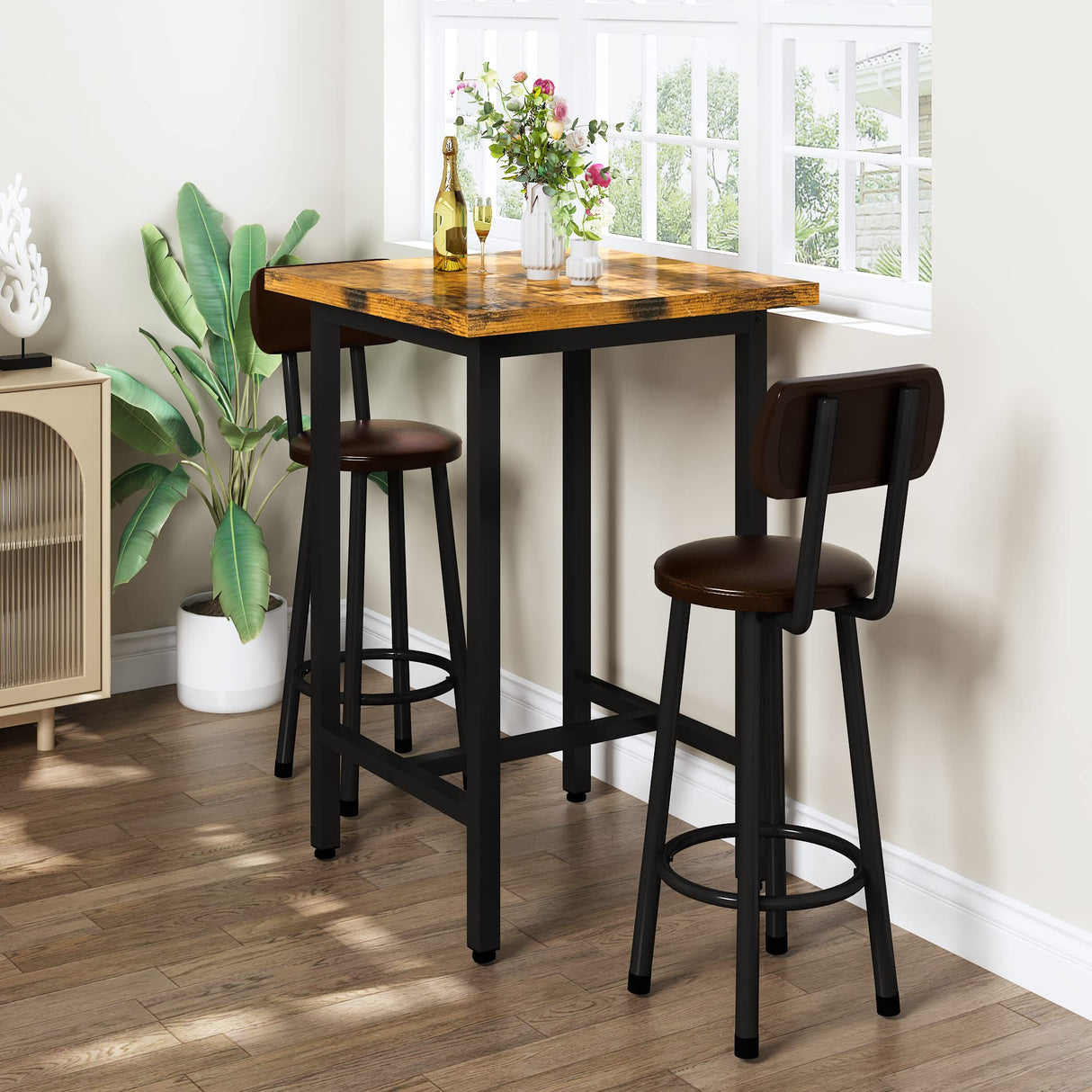 3 Piece Pub Dining Set, Modern bar Table and Stools for 2 Kitchen Counter