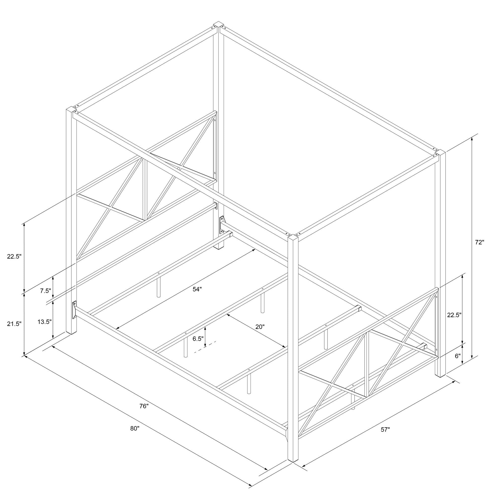 Rosedale Metal Canopy Bed Frame with Four Poster Design and Geometric Accented Headboard