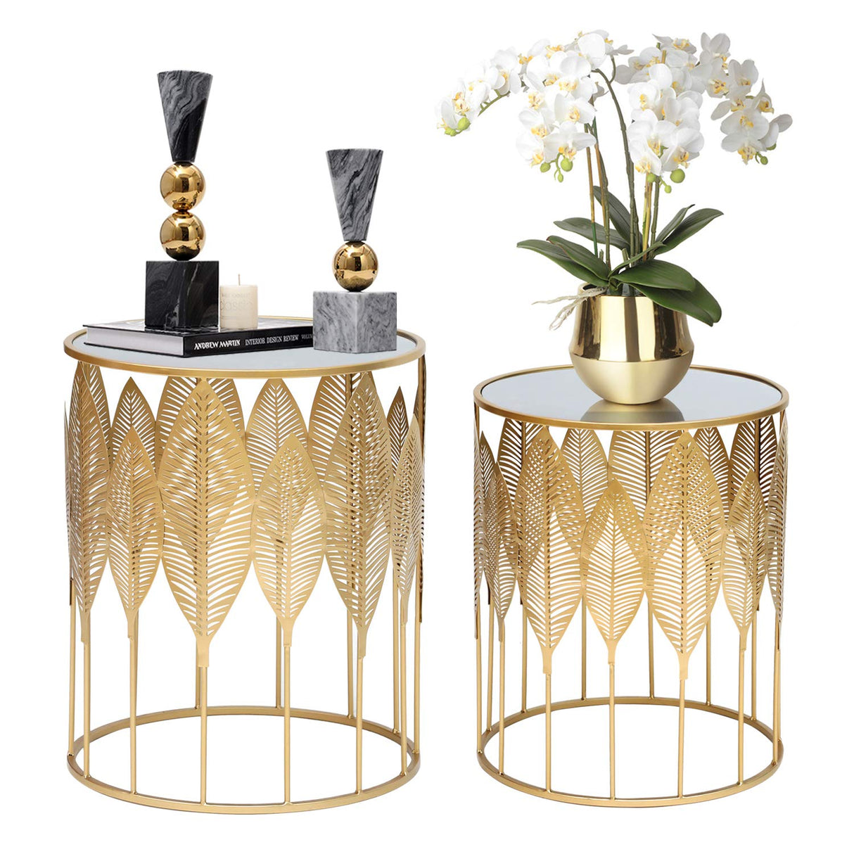 End Tables Set of 2, Gold Nesting Side Coffee