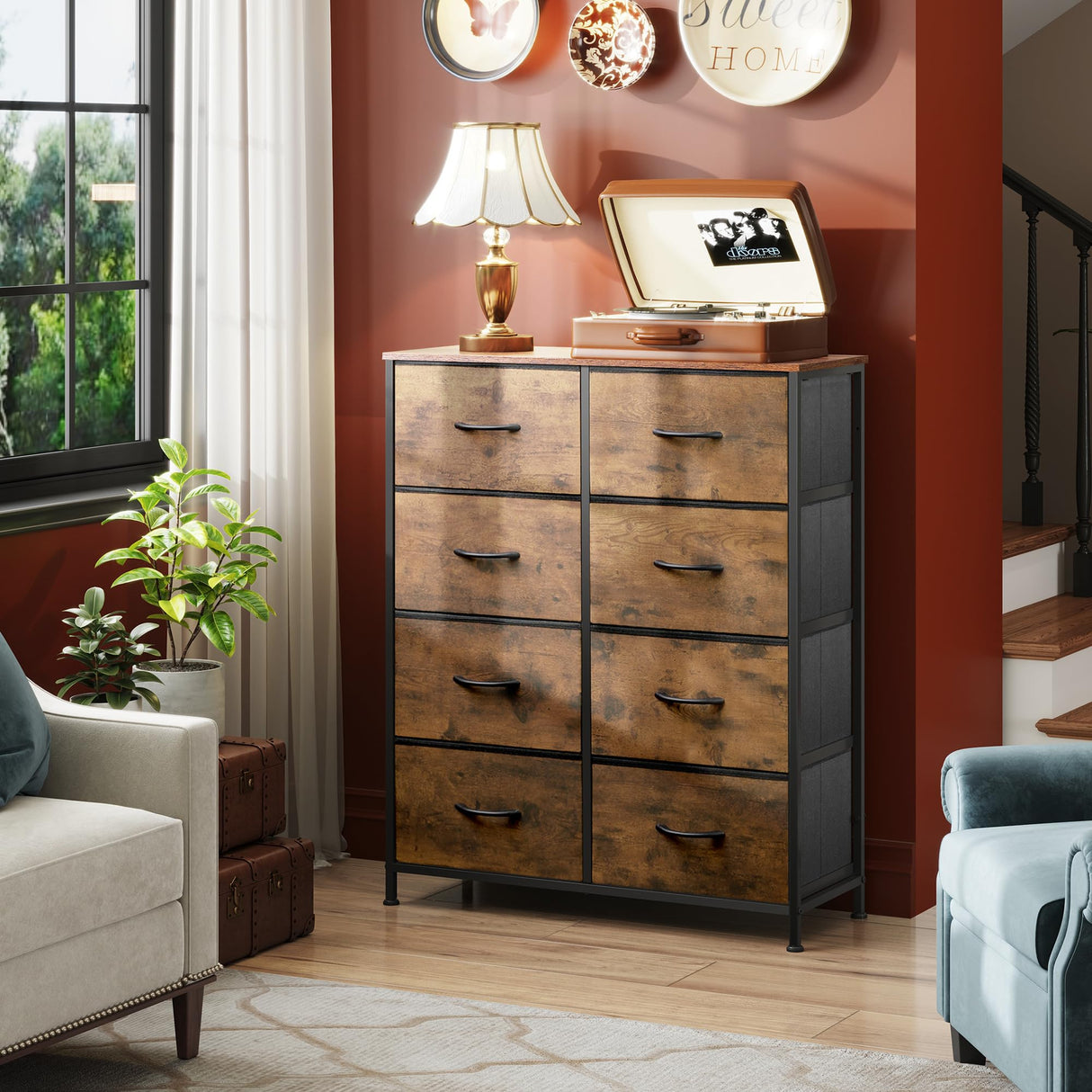 Fabric Dresser for Bedroom, Tall Dresser with 8 Drawers, Storage Tower