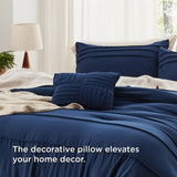 Navy Blue Queen Comforter Set - 4 Pieces Pinch Pleat Bed Set