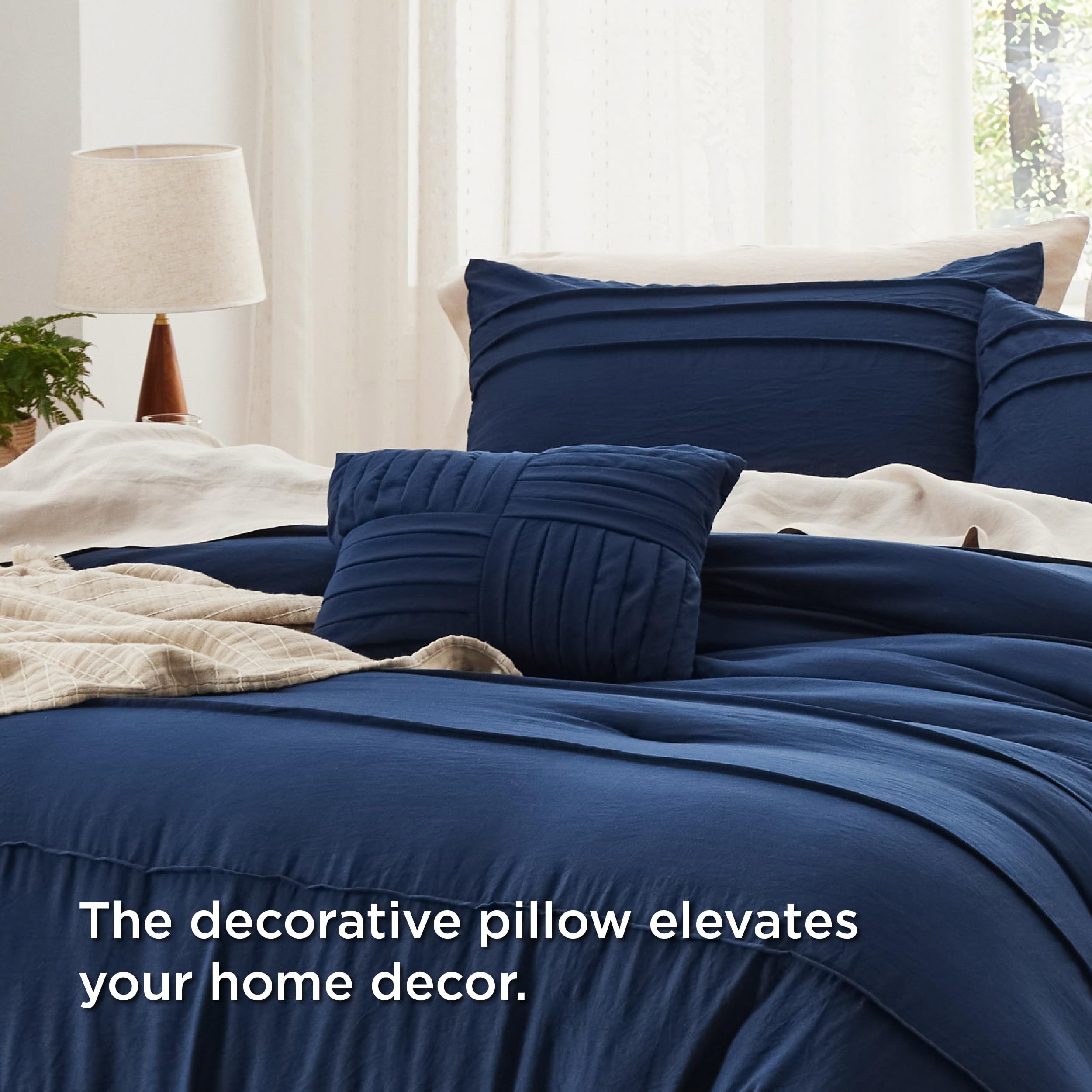 Navy Blue King Size Comforter Set - 4 Pieces Pinch Pleat Bed Set, Down Alternative