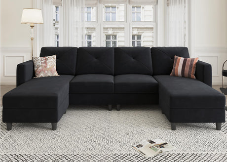 U Shaped Sectional Couch Velvet 4 Seater Sofa