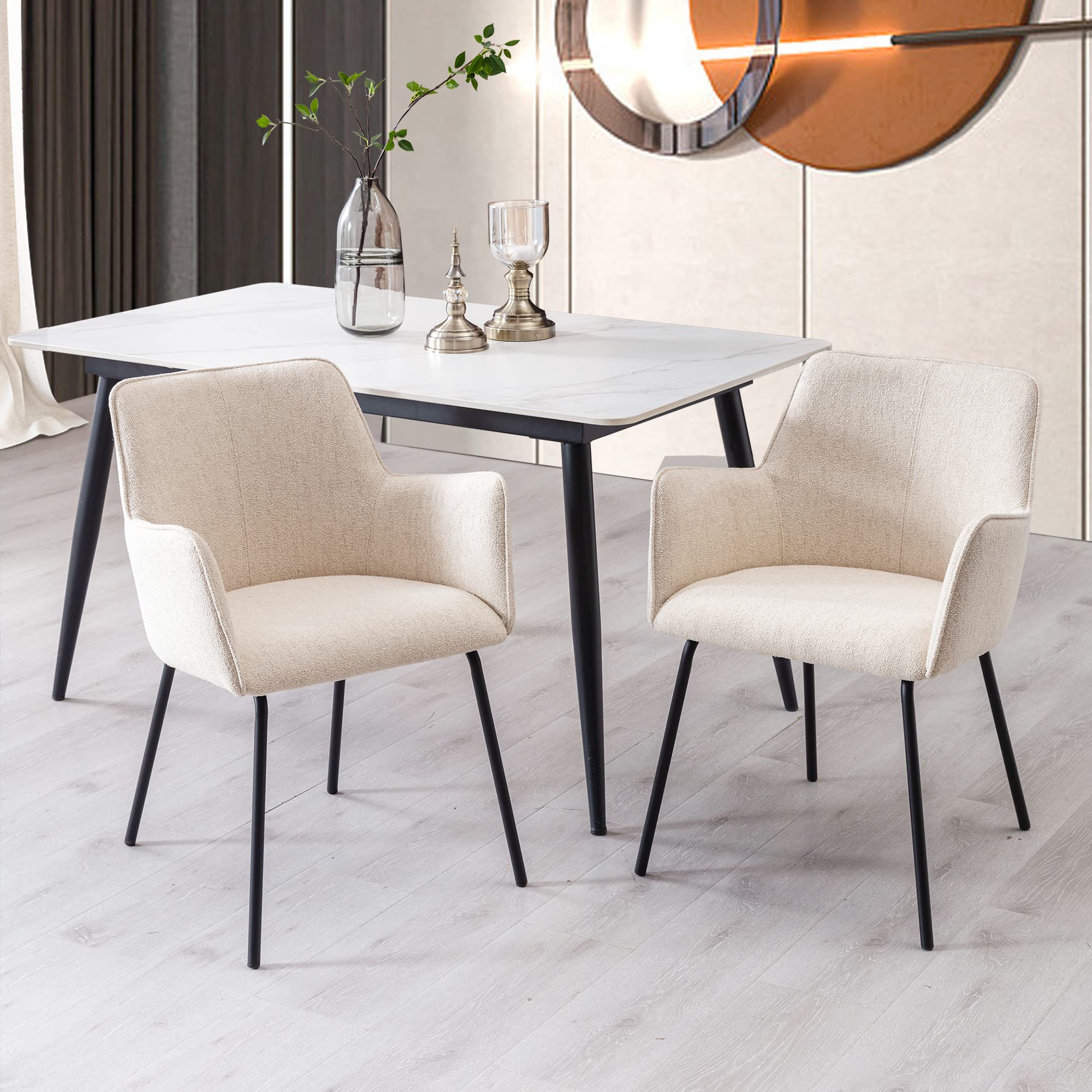 Classic Fabric Dining Chairs Set of 2, Kitchen & Dining Room Beige Chair