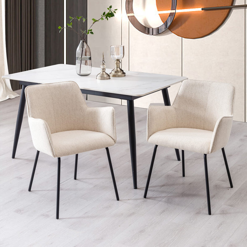 Classic Fabric Dining Chairs Set of 2, Kitchen & Dining Room Beige Chair with Arms