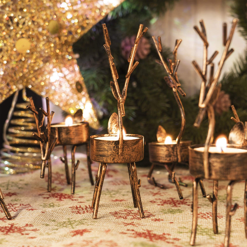 Reindeer Tea Light Candle Holders, 6 Pack Iron Christmas Decoration for Party Dining Table