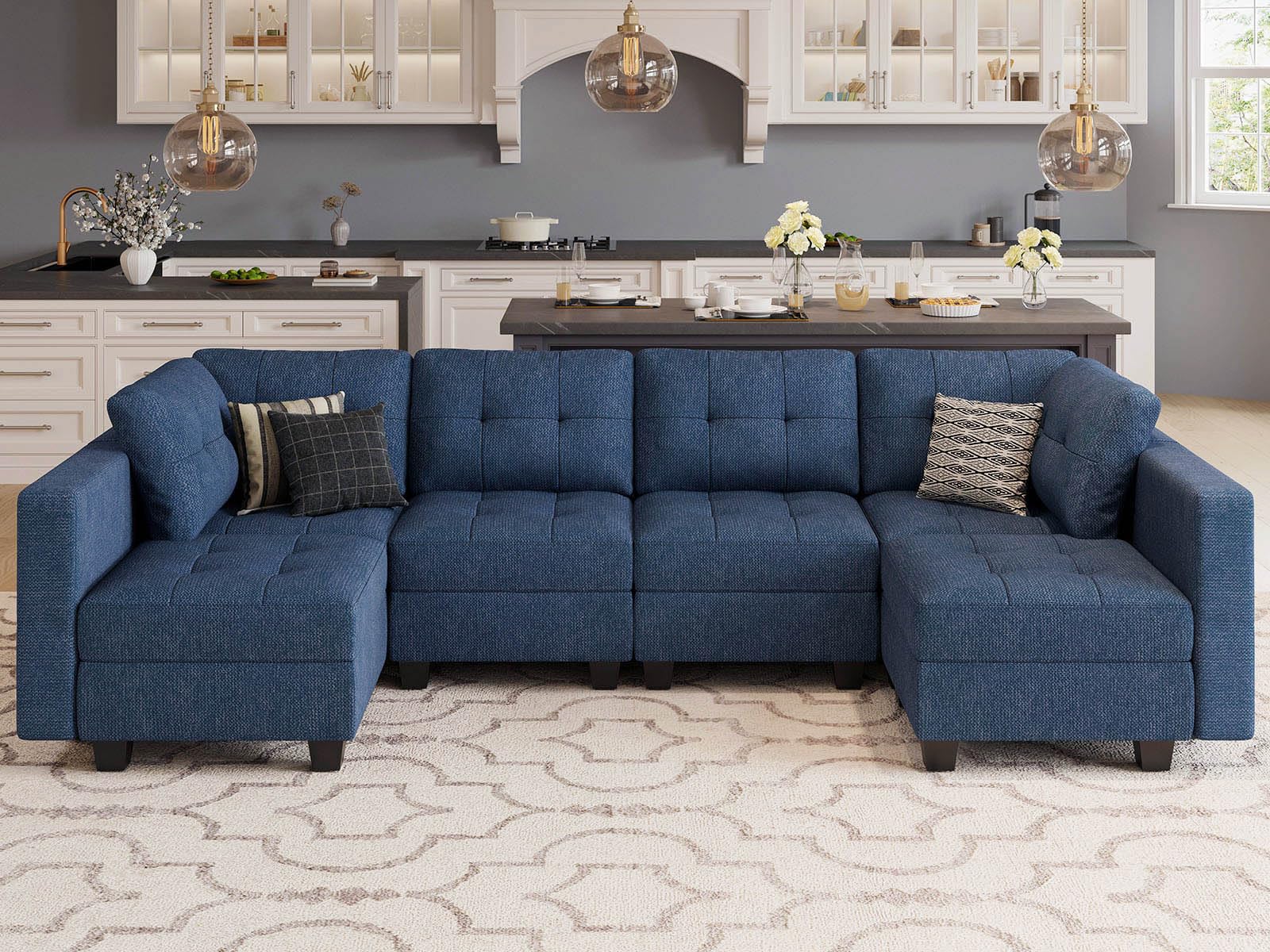 Sofa Couch with Reversible Chaises 6 seat Sectional Couch