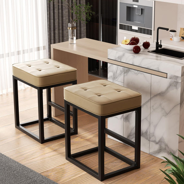 24" Bar Stools Set of 2 Modern Counter Height Pu Leather Metal Backless