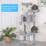 Cat Tree, 57" Cat Tower with Scratching Posts, Multi-Level with hammocks, Toys