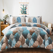 Botanical Comforter Set Queen Size 3 Pieces Floral Reversible Blue Leaves Comforter