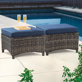 Outdoor Ottomans for Patio Set of 2 PE Wicker Steel Frame Outdoor Footstool