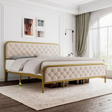 King Size Bed Frame, Upholstered Bed Frame with Diamond Tufted Headboard