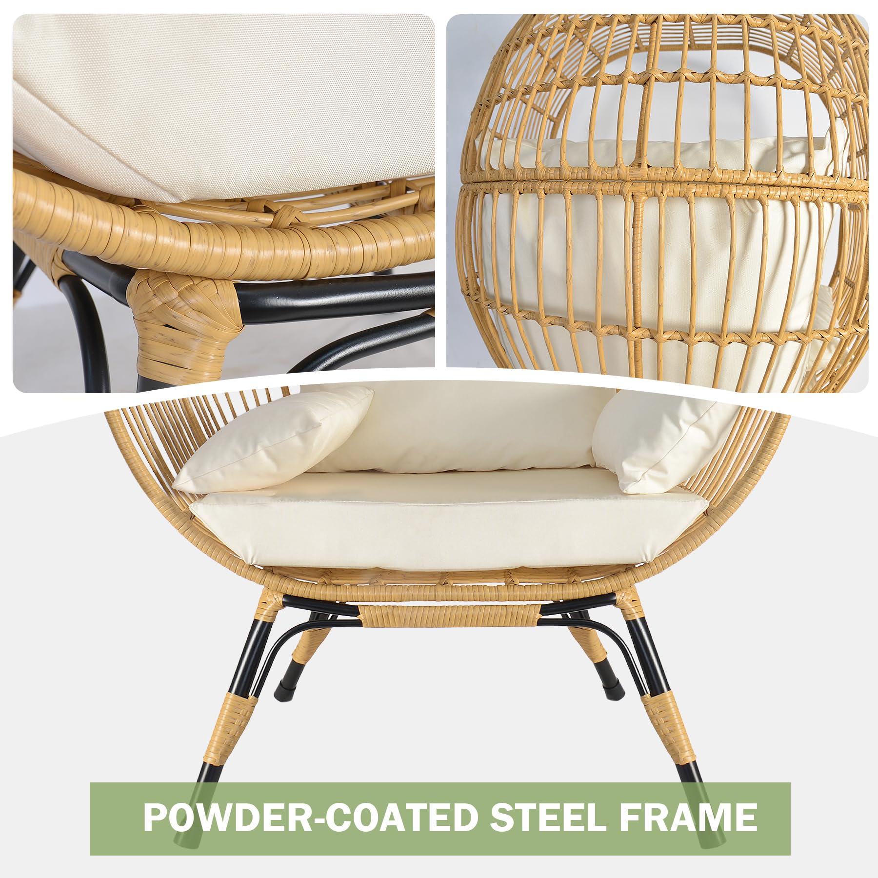 Egg Chair Oversized Indoor and Outdoor Wicker Furniture Lager Capacity Ivory Egg Chair