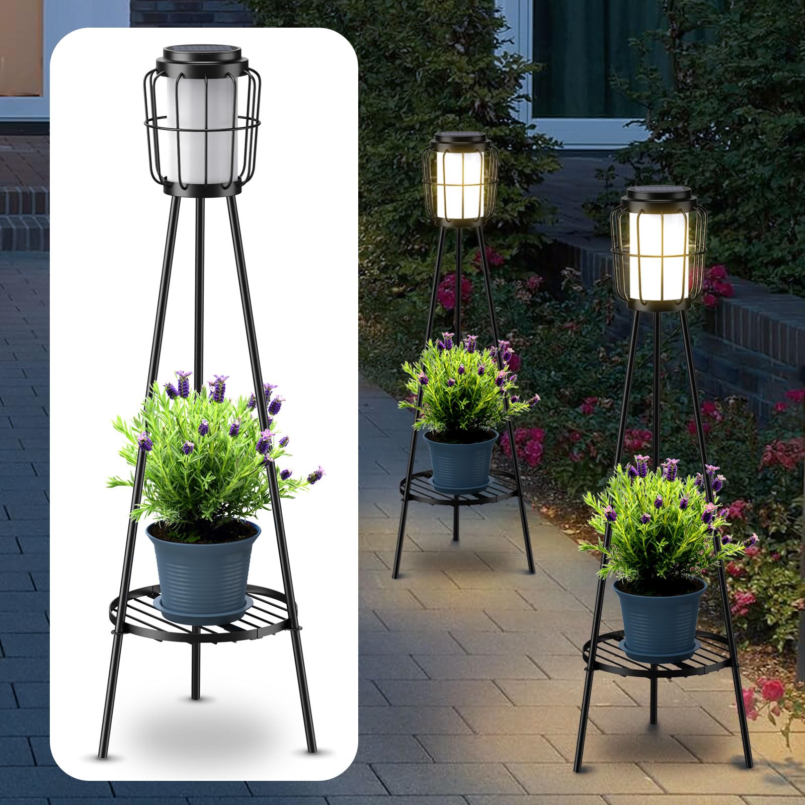 Solar Outdoor Floor Lamp Waterproof (2pcs), Metal Solar Lights Plant Stand