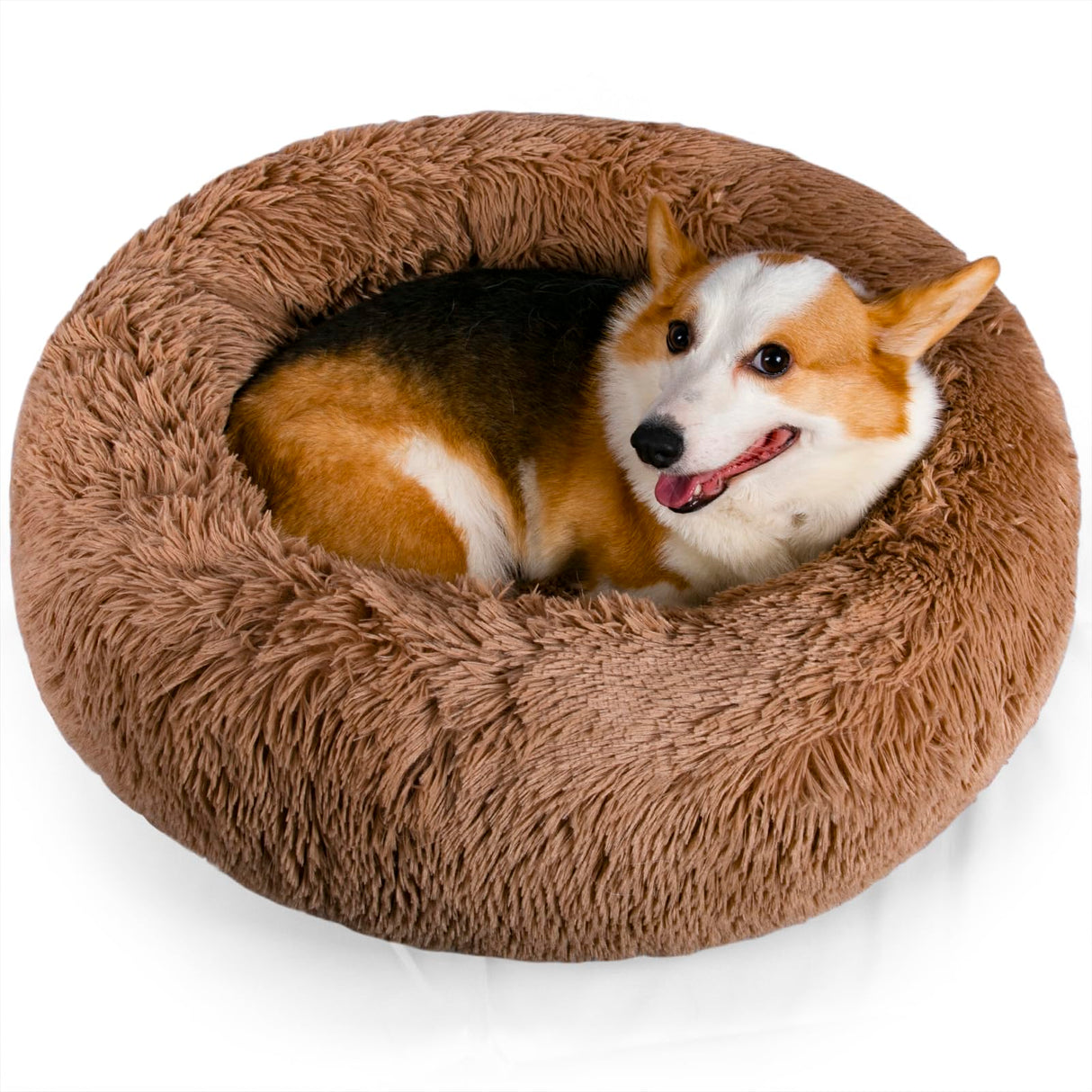 Calming Dog Bed - Anti Anxiety with Removable Cover  Fluffy Plush Faux