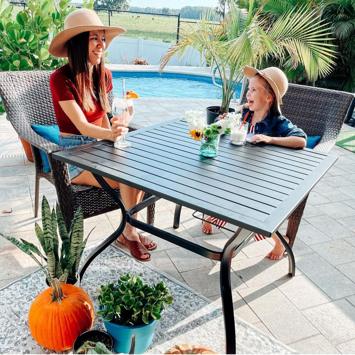 Outdoor Metal Patio Dining Table with Umbrella Hole