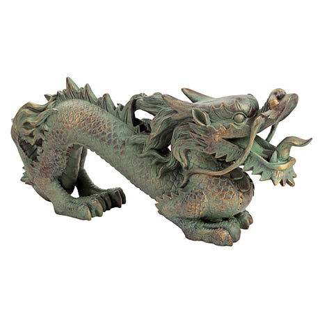 EU9306 Asian Dragon Wall Statue, Medium, 21 Inch, Bronze Verdigris Finish