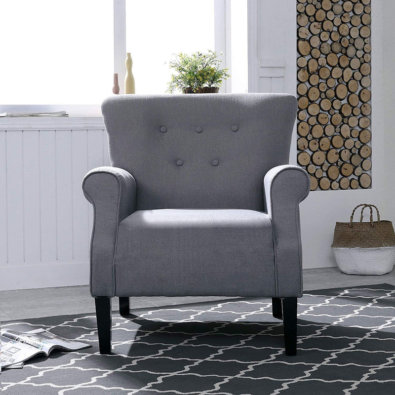 Modern Classic Accent Fabric Arm Chair, Linen Upholstered Single Sofa with Solid Wood Legs