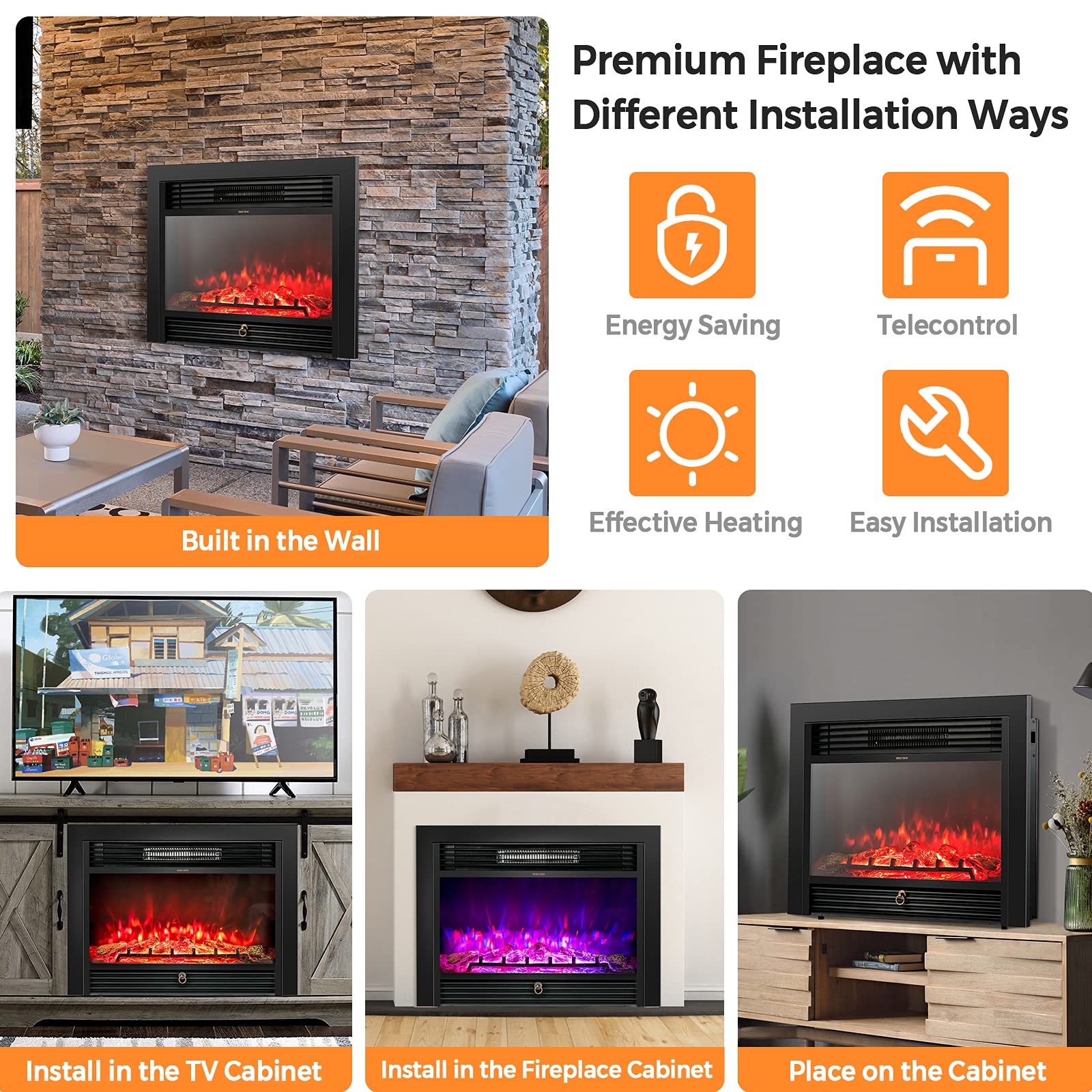 Wall Recessed/Mounted, Freestanding Fireplace