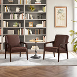 PU Leather Accent Chair, Mid-Century Modern Barrel Chair with Wooden Frame