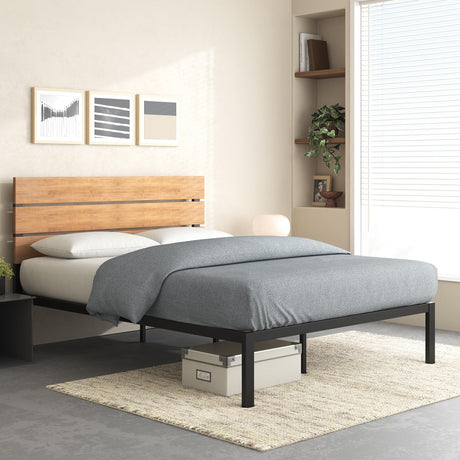 Paul Metal and Bamboo Platform Bed Frame Wood Slat Support