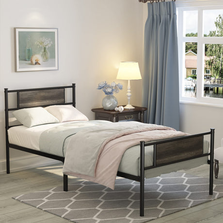 Twin Bed Frame with Headboard, 12.7 Inch Metal Platform Bed Frames No Box Spring