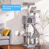 Cat Tree, 57" Cat Tower with Scratching Posts, Multi-Level with hammocks, Toys