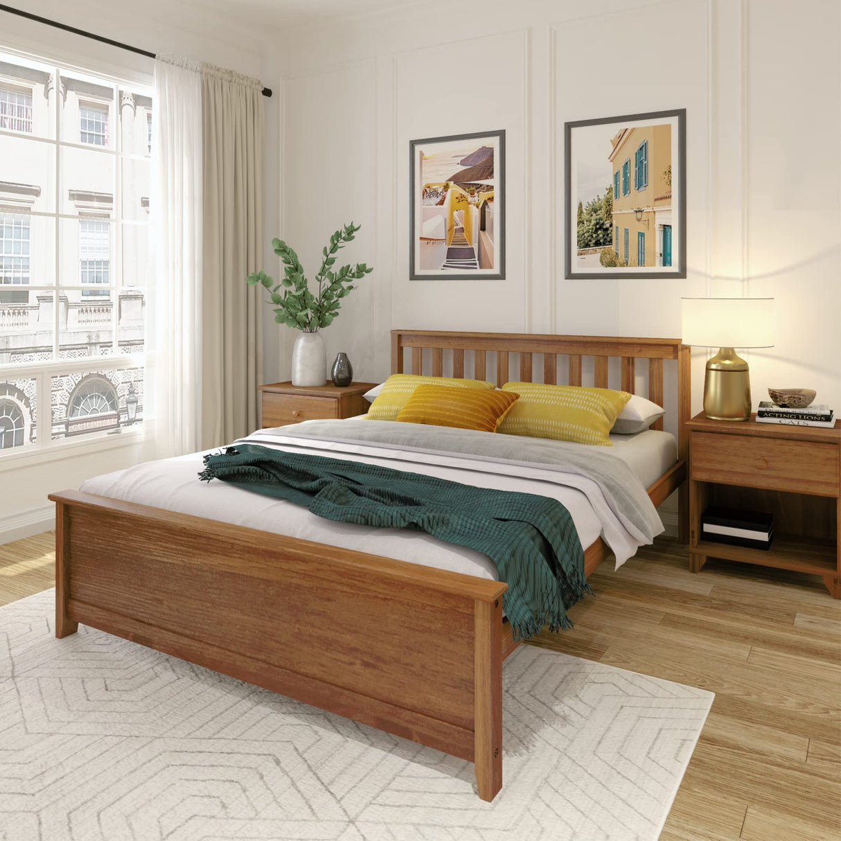 Solid Wood Queen Bed Frame, Platform Bed with Headboard