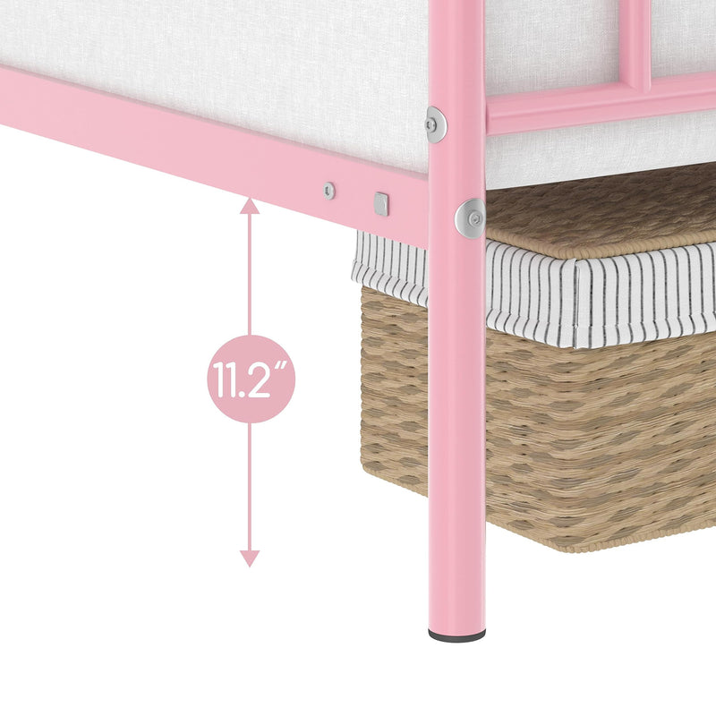 Twin Metal Canopy Bed Frame, Pink, 77.5" L x 41" W x 78" H, 350 lb Weight Capacity