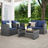 4 Piece Outdoor Patio Furniture Sets, Wicker Conversation Set for Porch Deck