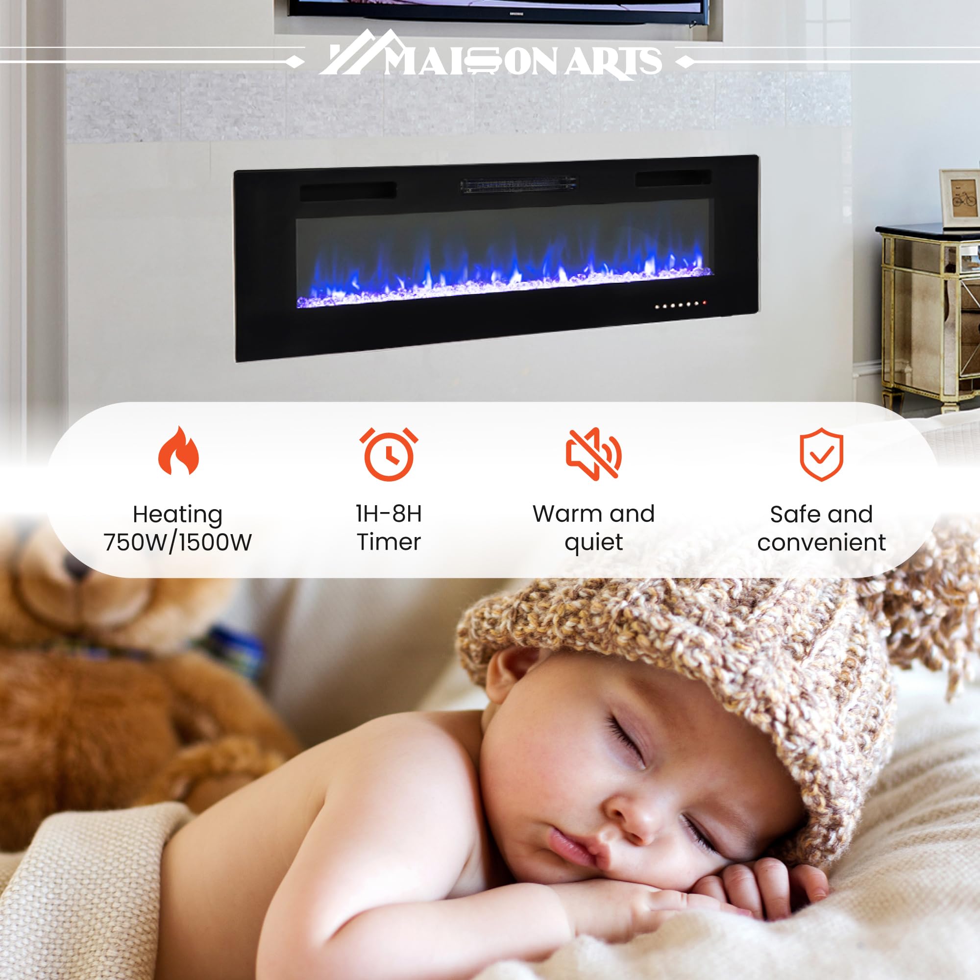 Wall Mounted & Recessed Fireplace Heater with Remote