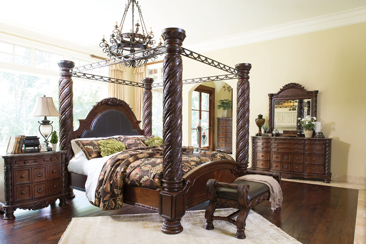 North Shore Ornate Faux Leather Upholstered Bedroom Bench, Dark Brown