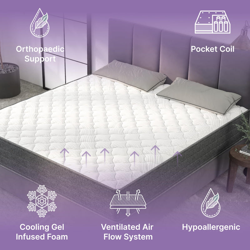 Queen Mattress, 12 Inch Victoria Hybrid Cooling Gel Infused Pocket Spring and Memory Foam Mattress