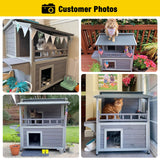 2 Story Cat House Enclosure with Large Balcony, Indoor Cat Condo Outdoor Cat Shelter