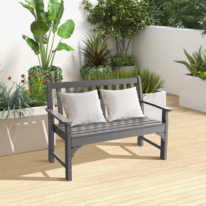 Outdoor Patio Garden Bench - All-Weather HDPE Patio Bench with Backrest